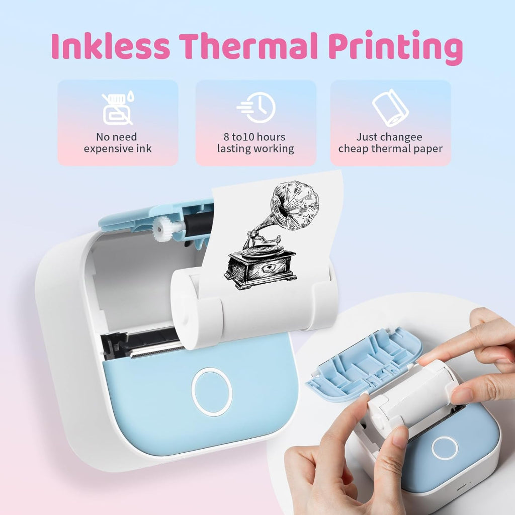 AIMO T02 Mobile Photo Label Printer 50 mm Mini Sticker Maker Thermal Printer Inkless Bluetooth Pocket Tanpa Tinta