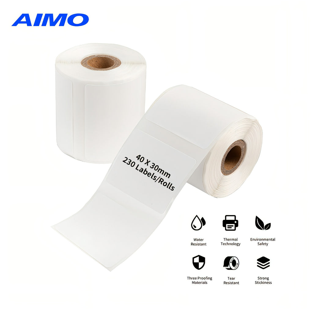 AIMO Thermal Paper 40x30mm 230pcs/Roll 60x40mm 180pcs/Roll Label Sticker Compatible with M110 M200 D520 AM243