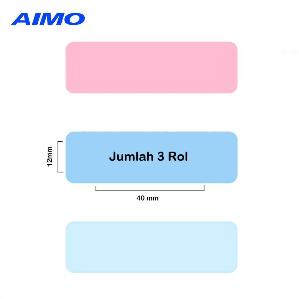 AIMO Sticker Thermal Paper 12mm X 40mm 3/8" X 1 1/2" Black On Pink, Blue, Light Blue Self-Adhsive Tape Compatible With AIMO D35