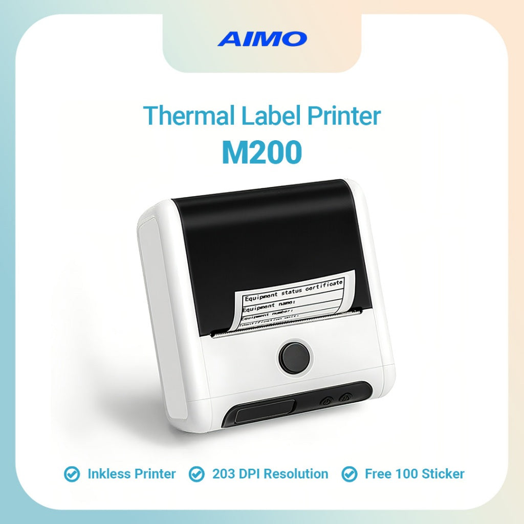 AIMO M200 Label Thermal Printer QR Code Barcode Portable Bluetooth Printer Label Inkless Tanpa Tinta