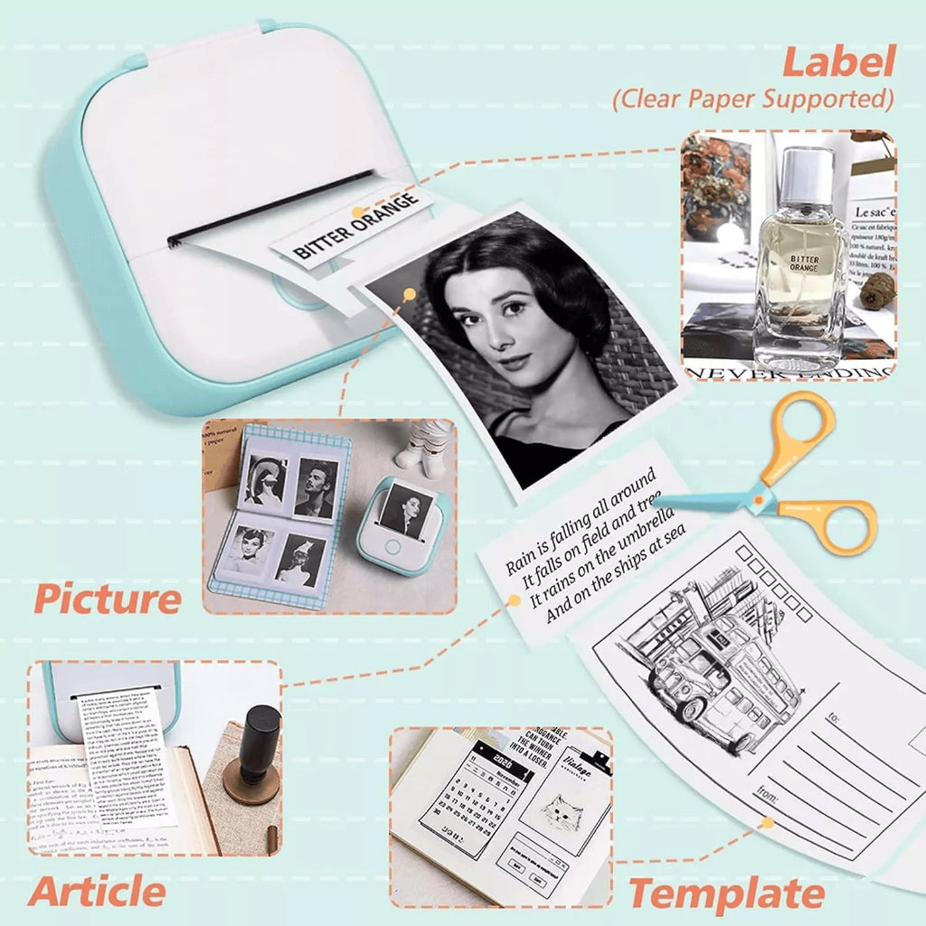 AIMO T02 Mobile Photo Label Printer 50 mm Mini Sticker Maker Thermal Printer Inkless Bluetooth Pocket Tanpa Tinta