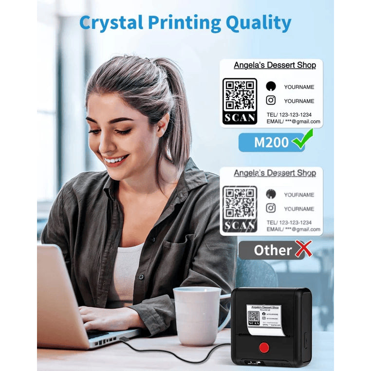 AIMO M200 Label Thermal Printer QR Code Barcode Portable Bluetooth Printer Label Inkless Tanpa Tinta