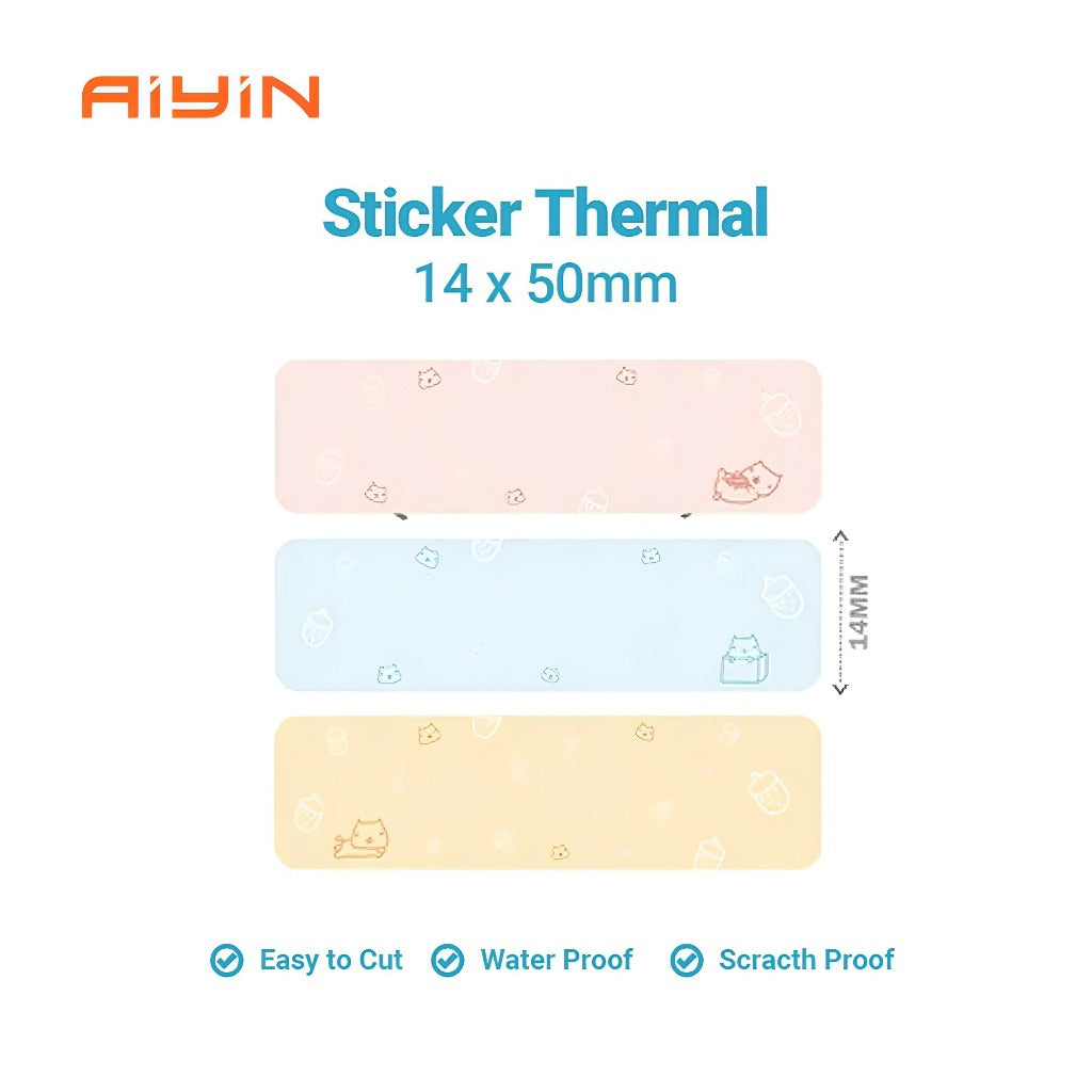 AiYin Sticker Thermal Paper 14mm x 50mm 1/2" x 1 7/8" 130pcs/Roll Self Adhesive Label Tape For AiYin D11