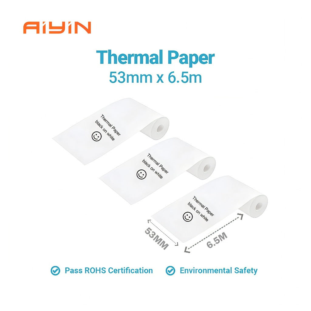 AiYin Thermal Paper 50 mm x 6.5 m Sticker and Non-Sticker Roll Paper for AiYin B23
