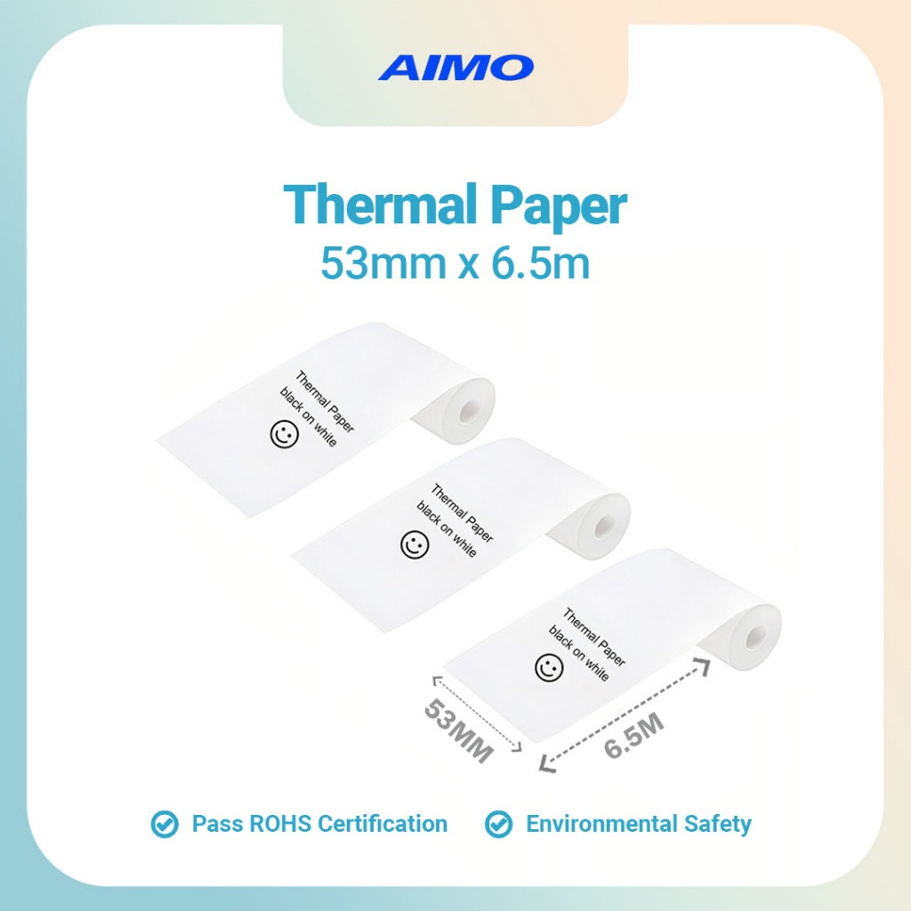 AIMO Thermal Paper 50 mm x 6.5 m Sticker/Non-Sticker Roll Paper Compatible with AIMO T02