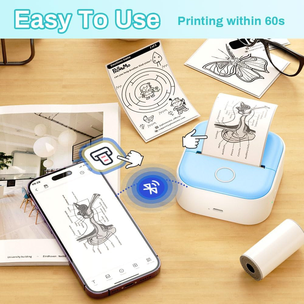 AIMO T02 Mobile Photo Label Printer 50 mm Mini Sticker Maker Thermal Printer Inkless Bluetooth Pocket Tanpa Tinta