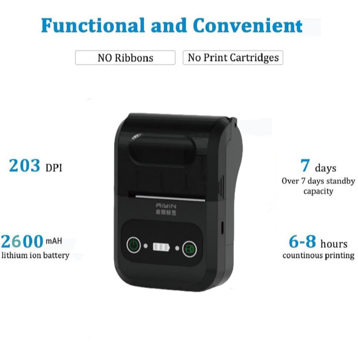 AiYin MN581 Printer Struk Dan Nota Kasir 58mm Portable Thermal Label Receipt Printer