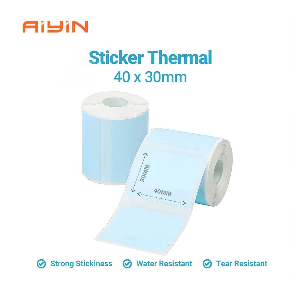 AiYin Thermal Paper 40mm x 30mm 230pcs/Roll Blue Label Sticker Paper for AiYin ID240 AD240 E40 A81
