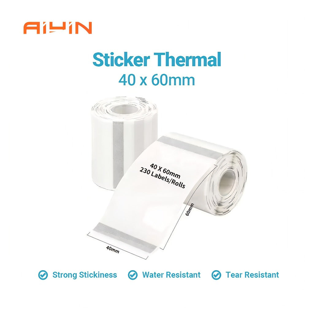 AiYin Thermal Paper 40mm x 60mm 1.57'' x 2.36'' 130pcs/Roll Black on Transparent Label Transparan for AiYin ID240 AD240 E40 A81