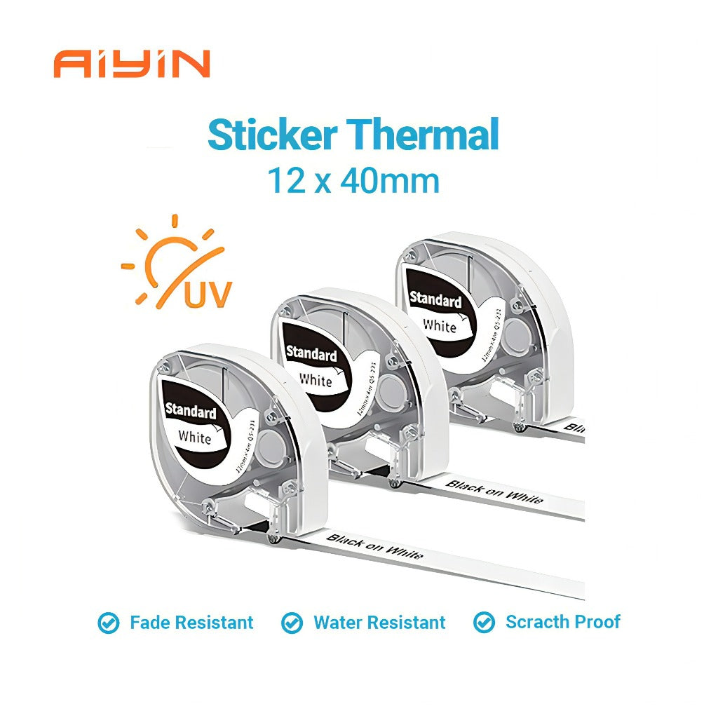 AiYin Sticker Thermal Paper Label Tape Refill 12mm x 4mm (1/2" x 13')