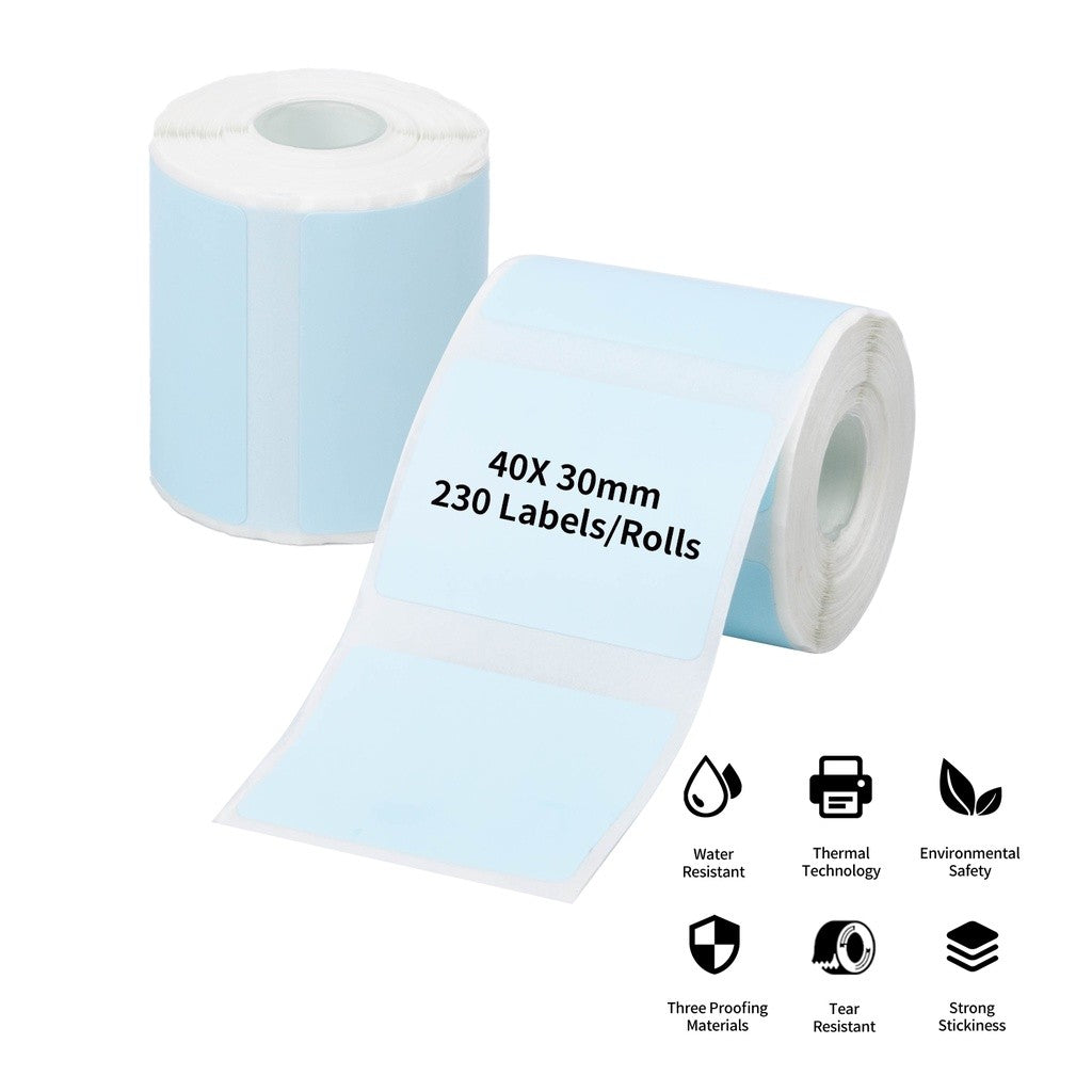 AiYin Thermal Paper 40mm x 30mm 230pcs/Roll Blue Label Sticker Paper for AiYin ID240 AD240 E40 A81