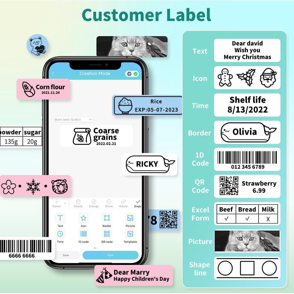 AIMO Sticker Thermal Paper 12mm X 40mm 3/8" X 1 1/2" Black On Pink, Blue, Light Blue Self-Adhsive Tape Compatible With AIMO D35