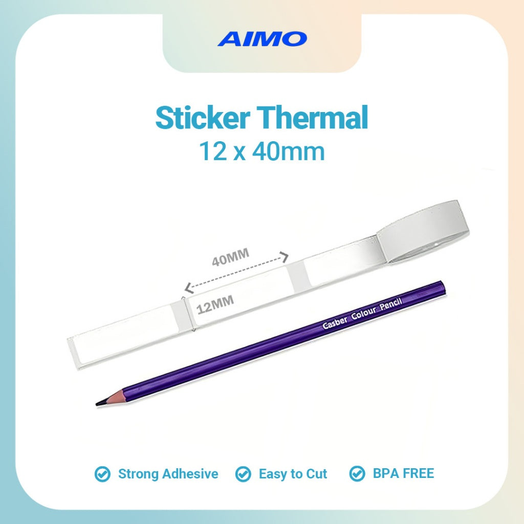 AIMO Sticker Thermal Paper 12mm X 40mm 3/8" X 1 1/2" 160 Labels/Roll D35 Thermal self-Adhesive Label