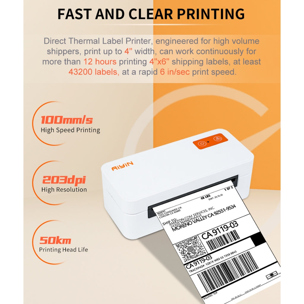 AiYin E40 Pro Printer Resi Pengiriman 110mm Online Shop 4 Inch Compact Thermal Sticker Label Printer