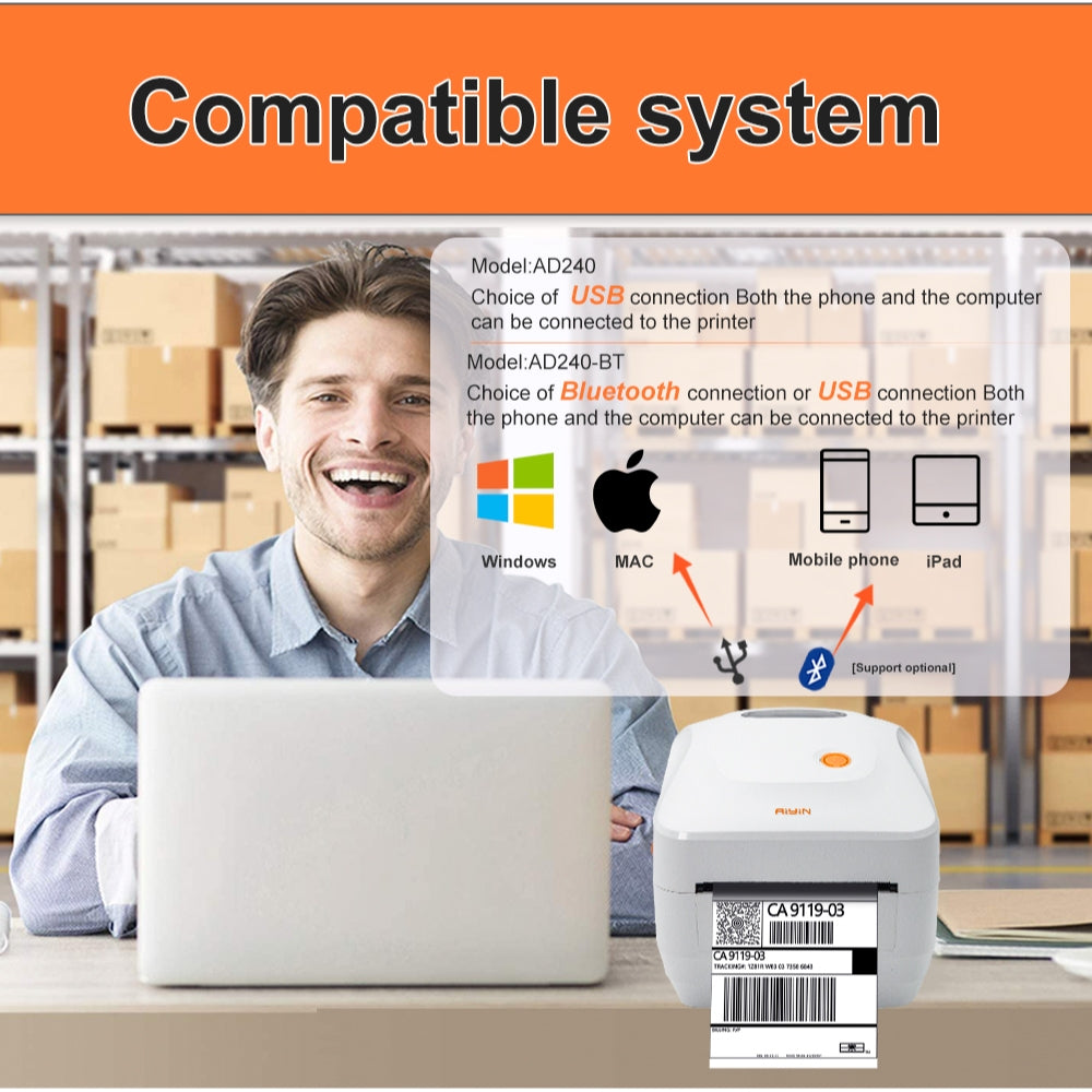 AiYin AD240 Pro Printer Resi Pengiriman 110mm Online Shop Industrial Grade Thermal Sticker Label Printer