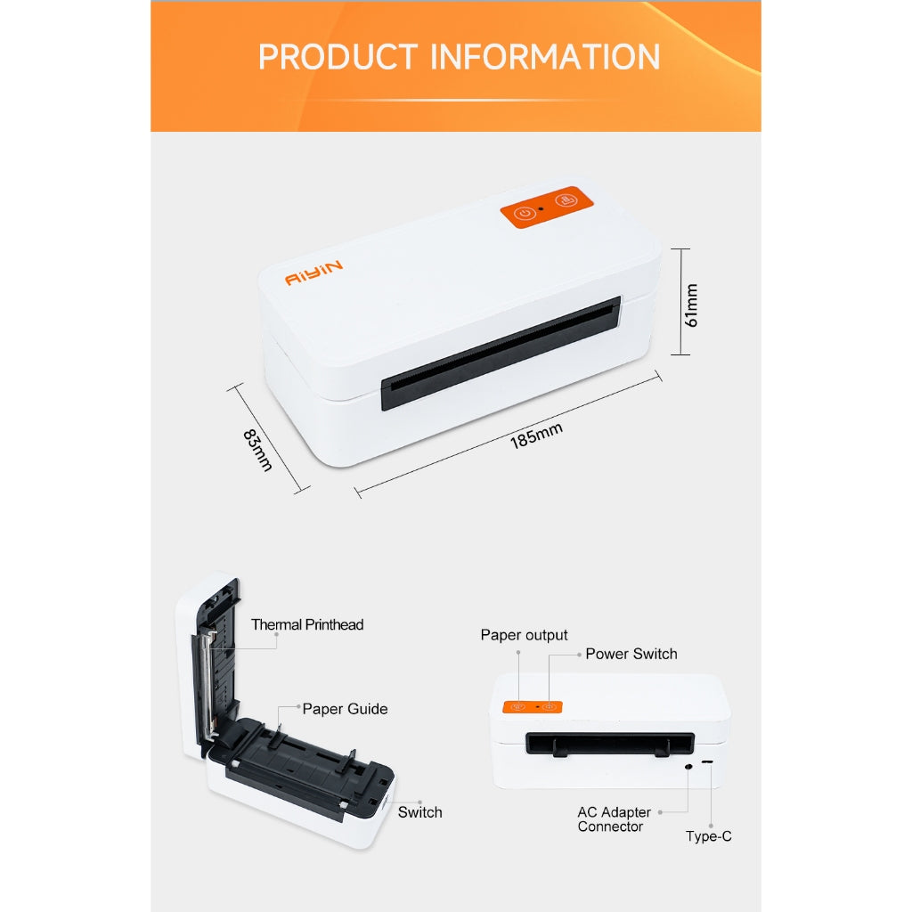 AiYin E40 Pro Printer Resi Pengiriman 110mm Online Shop 4 Inch Compact Thermal Sticker Label Printer