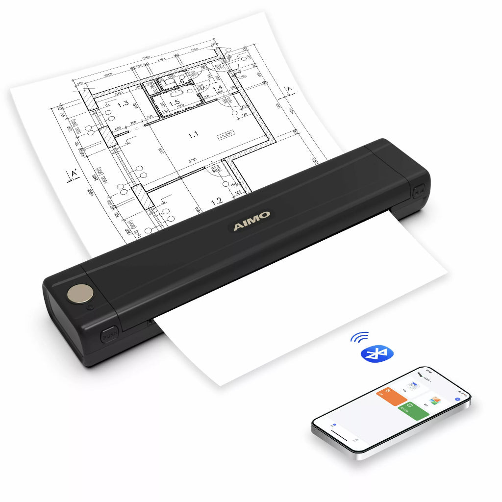 AIMO M08F Portable Thermal Printer A4 HVS Wireless Bluetooth Inkless Printer Tanpa Tinta