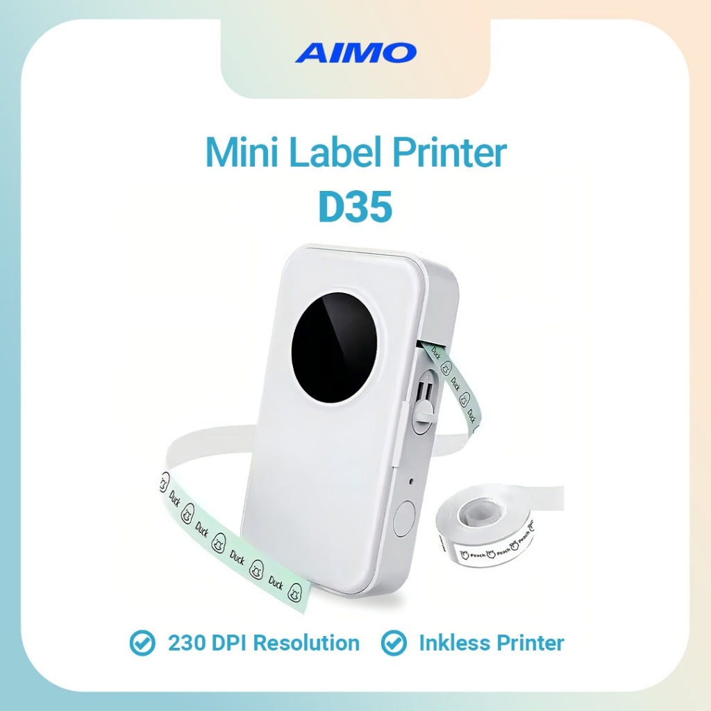 AIMO D35 Smart Label Pocket Thermal Printer Wireless Bluetooth Portable Mini Printer Label Inkless Tanpa Tinta <15 mm