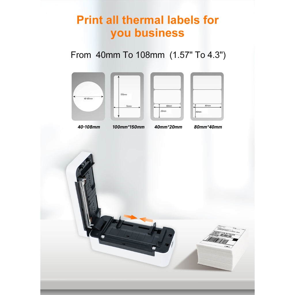 AiYin E40 Pro Printer Resi Pengiriman 110mm Online Shop 4 Inch Compact Thermal Sticker Label Printer