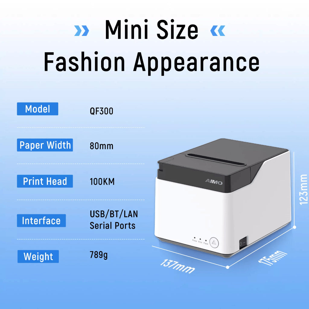 AIMO QF300 Receipt Printer 80 mm Barcode Thermal Printer Nota Kasir Inkless Tanpa Tinta