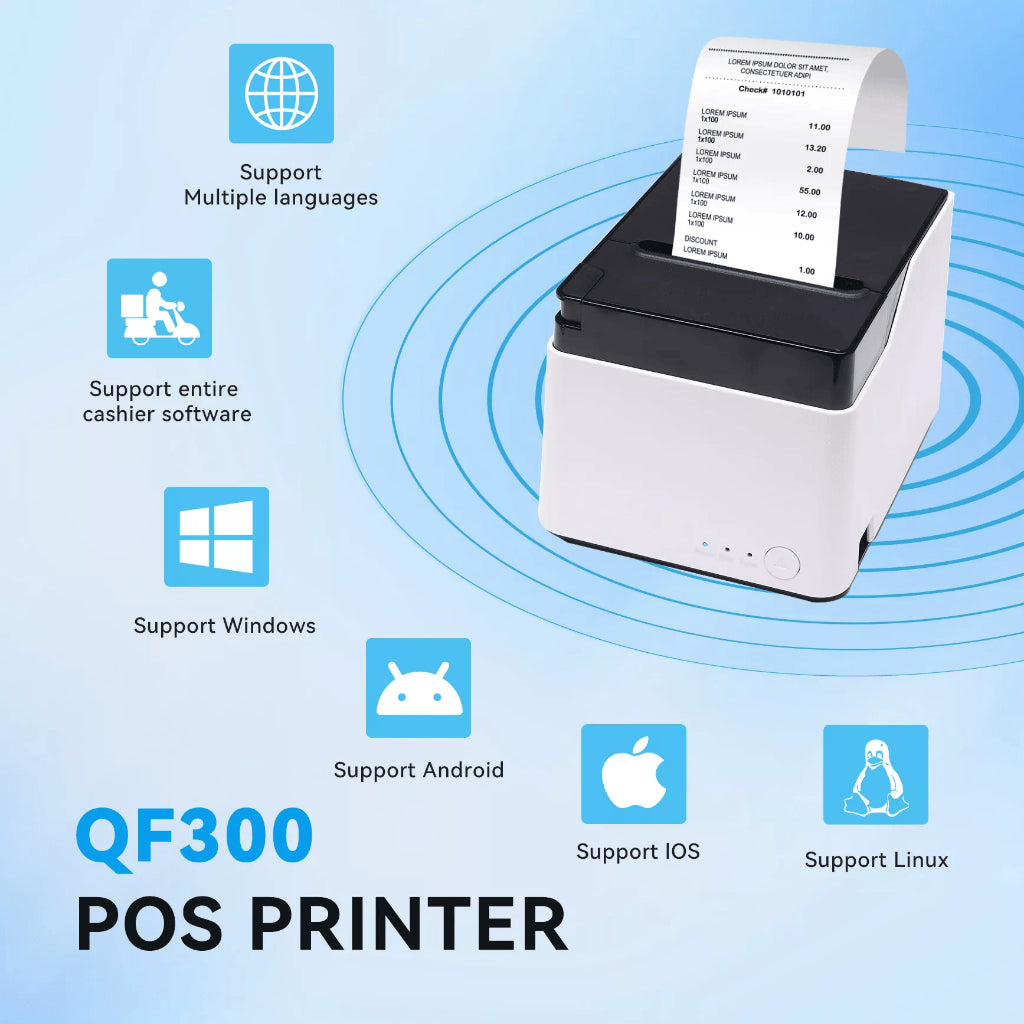 AIMO QF300 Receipt Printer 80 mm Barcode Thermal Printer Nota Kasir Inkless Tanpa Tinta