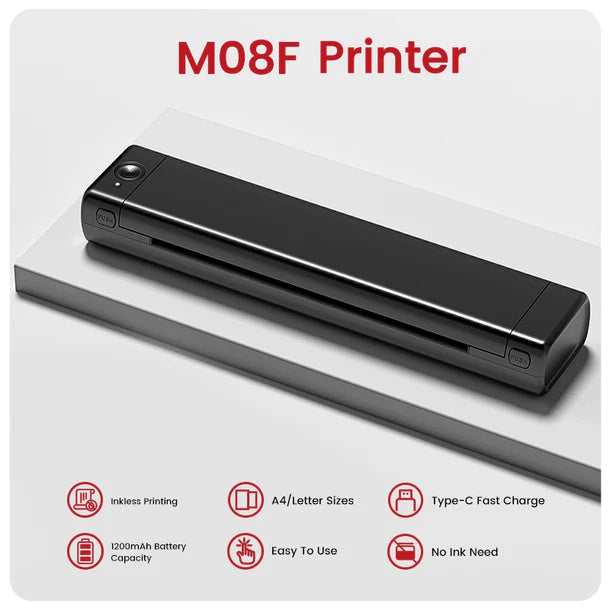 AIMO M08F Portable Thermal Printer A4 HVS Wireless Bluetooth Inkless Printer Tanpa Tinta