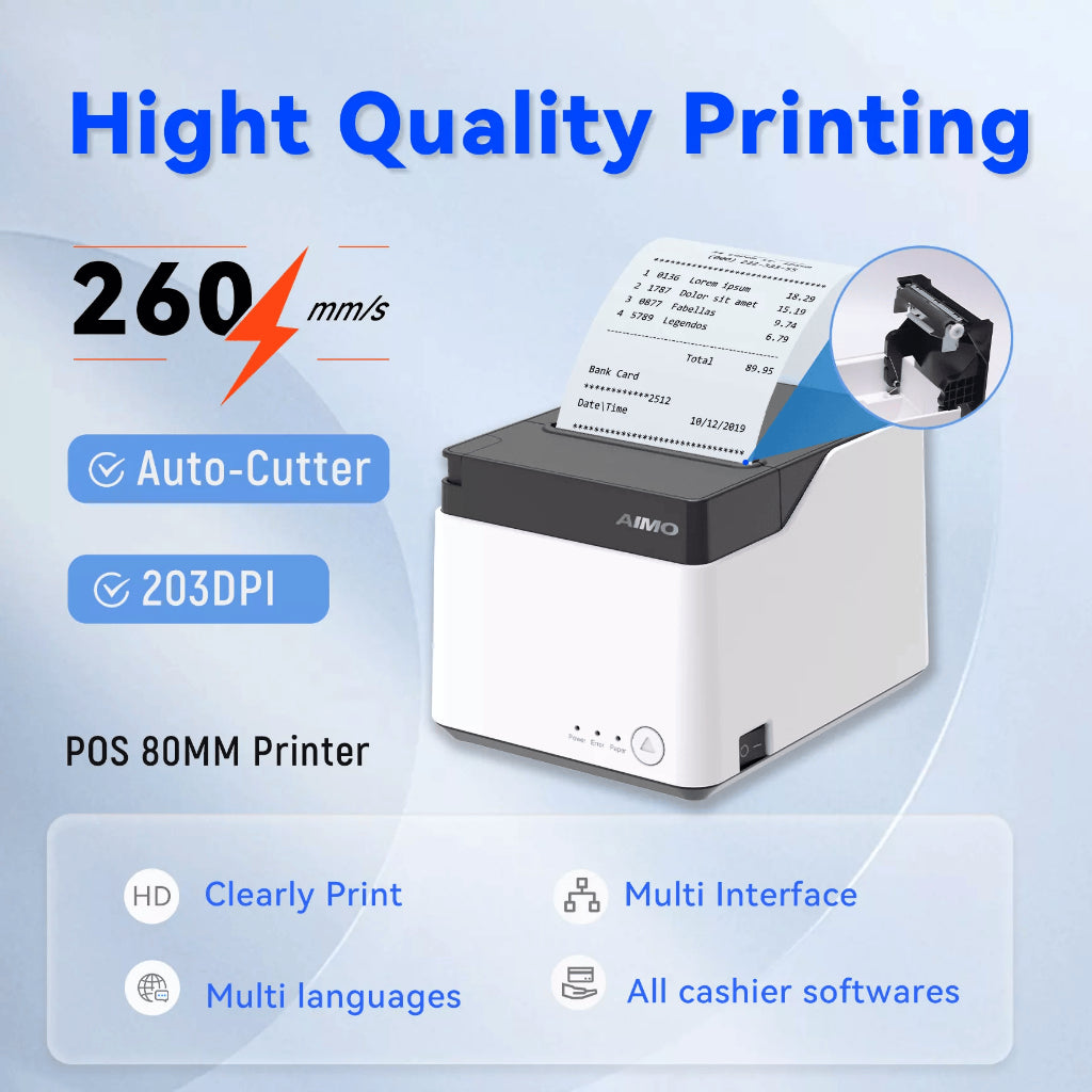 AIMO QF300 Receipt Printer 80 mm Barcode Thermal Printer Nota Kasir Inkless Tanpa Tinta
