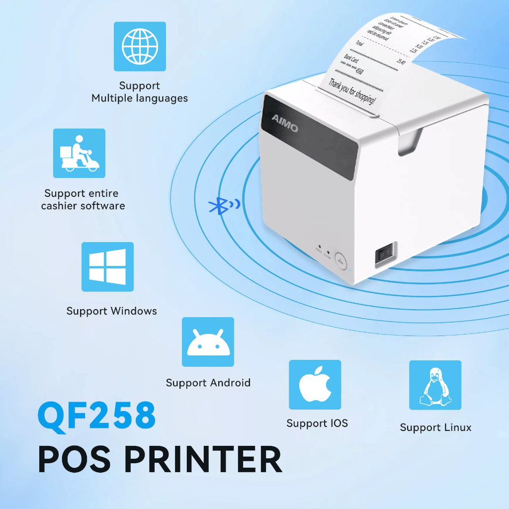 AIMO QF258 Receipt Printer 58 mm Barcode Thermal Printer Nota Kasir Inkless Tanpa Tinta