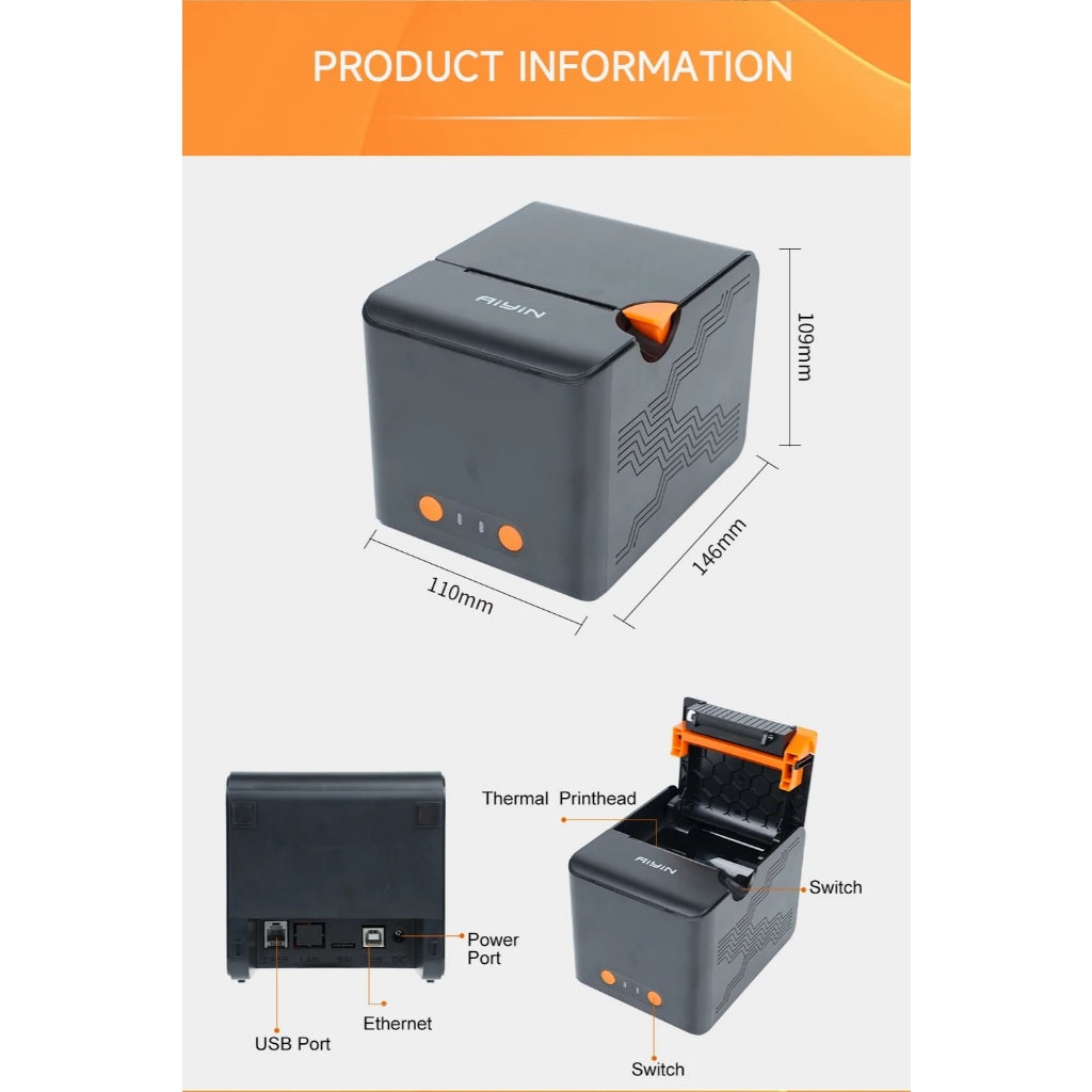 AiYin AN581 Printer Struk Dan Nota Kasir 58mm Thermal Label Receipt Printer