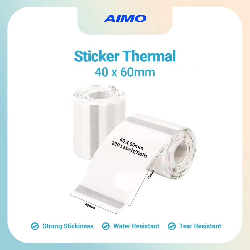 AIMO Thermal Paper 40 x 60mm (1.57'' x 2.36'') 130 Labels/Roll, Black on Transparent Label Transparan M110 M200