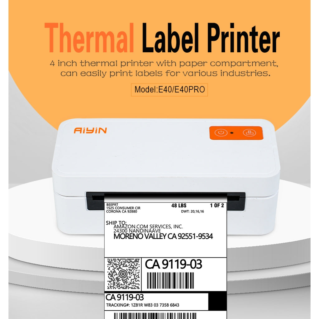 AiYin E40 Pro Printer Resi Pengiriman 110mm Online Shop 4 Inch Compact Thermal Sticker Label Printer