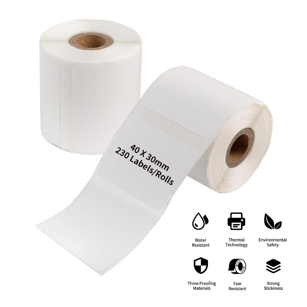 AiYin Thermal Paper 40mm x 30mm 230pcs/Roll 60mm x 40mm 180pcs/Roll Label Sticker for AiYin ID240 AD240 E40 A81