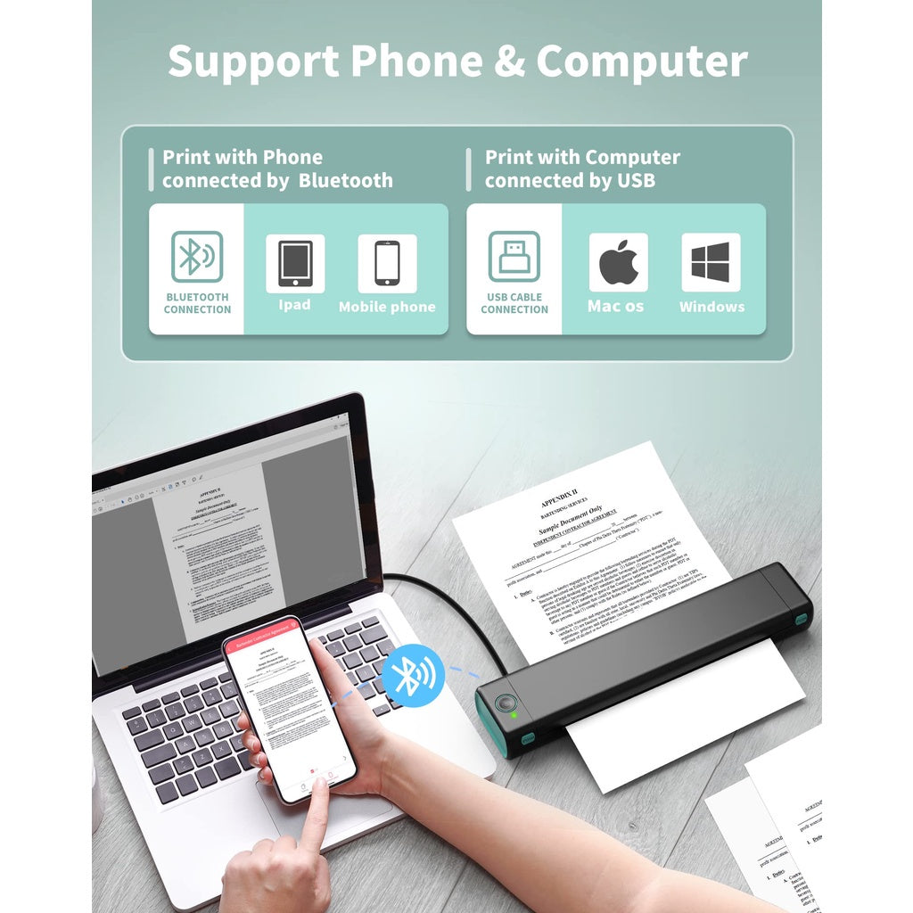 AIMO M08F Portable Thermal Printer A4 HVS Wireless Bluetooth Inkless Printer Tanpa Tinta