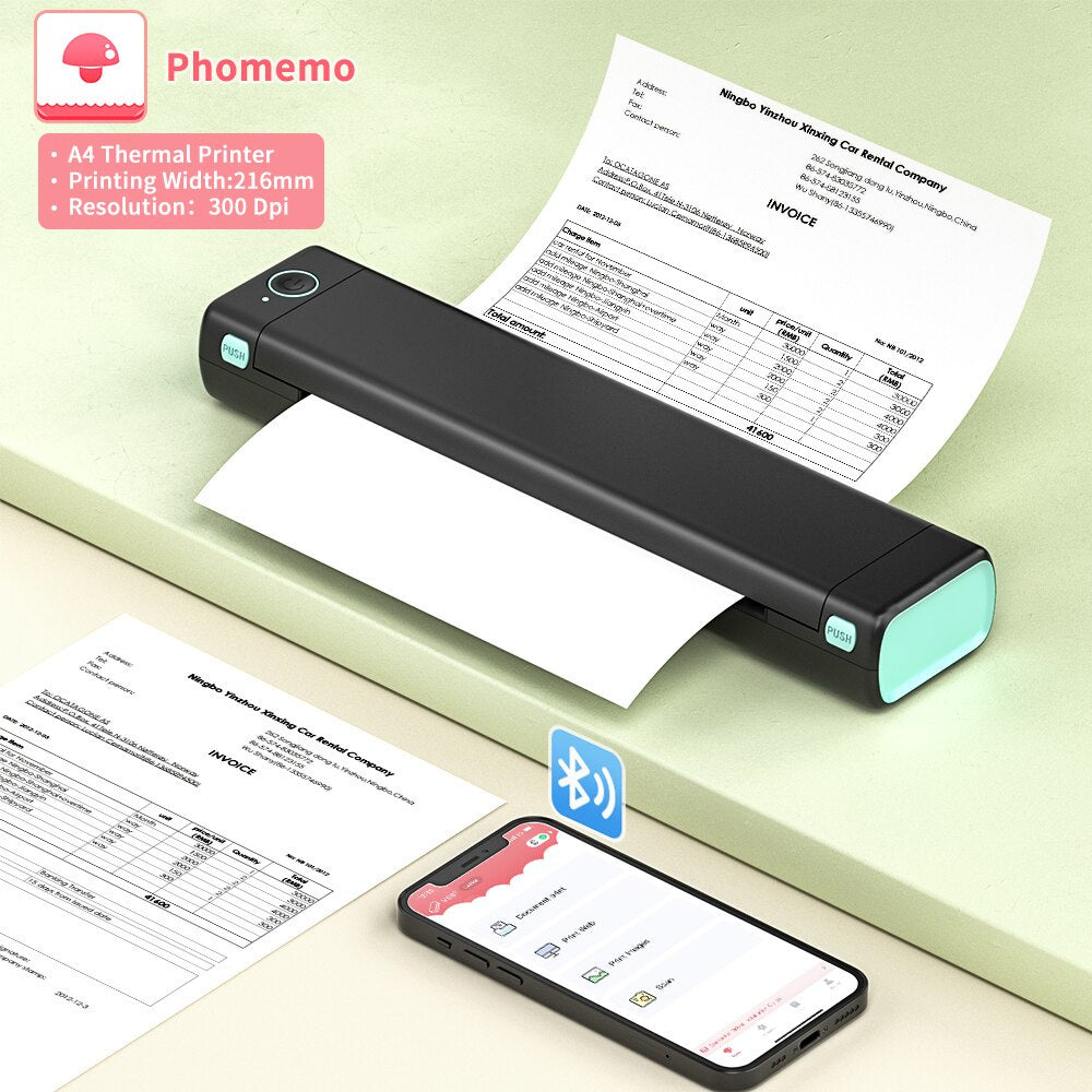 AIMO M08F Portable Thermal Printer A4 HVS Wireless Bluetooth Inkless Printer Tanpa Tinta